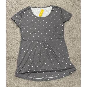 Size Medium- Maternity Tops Short Sleeve Round Neck Front Pleat Peplum Tunic Top